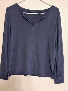 Tahari Slate Blue Long-Sleeve Split Neck Top Size Small